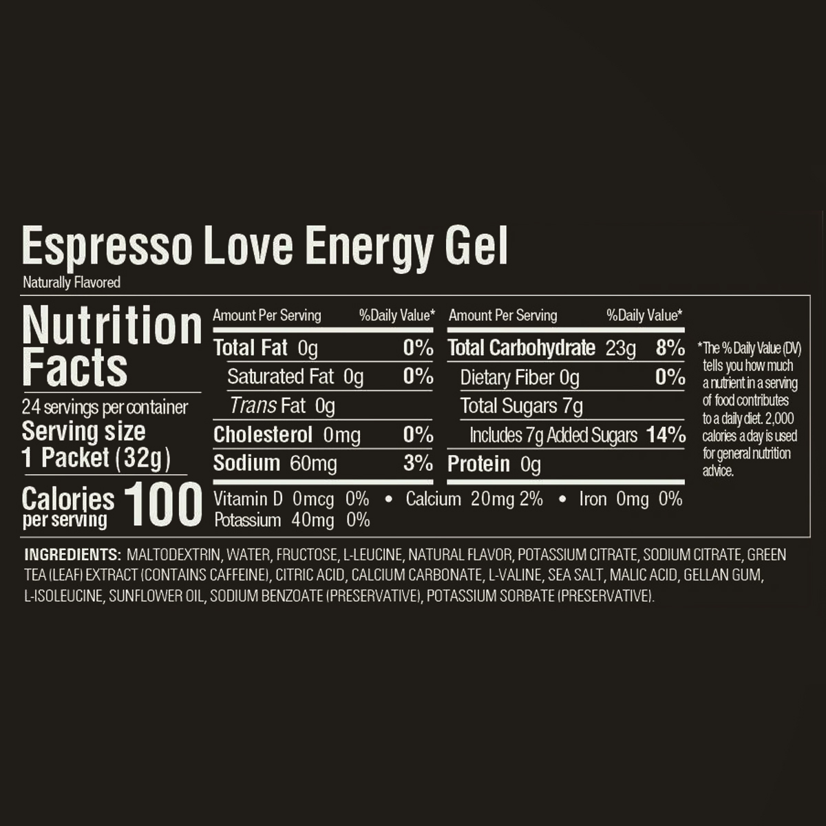 espresso love energy gel nutrientes